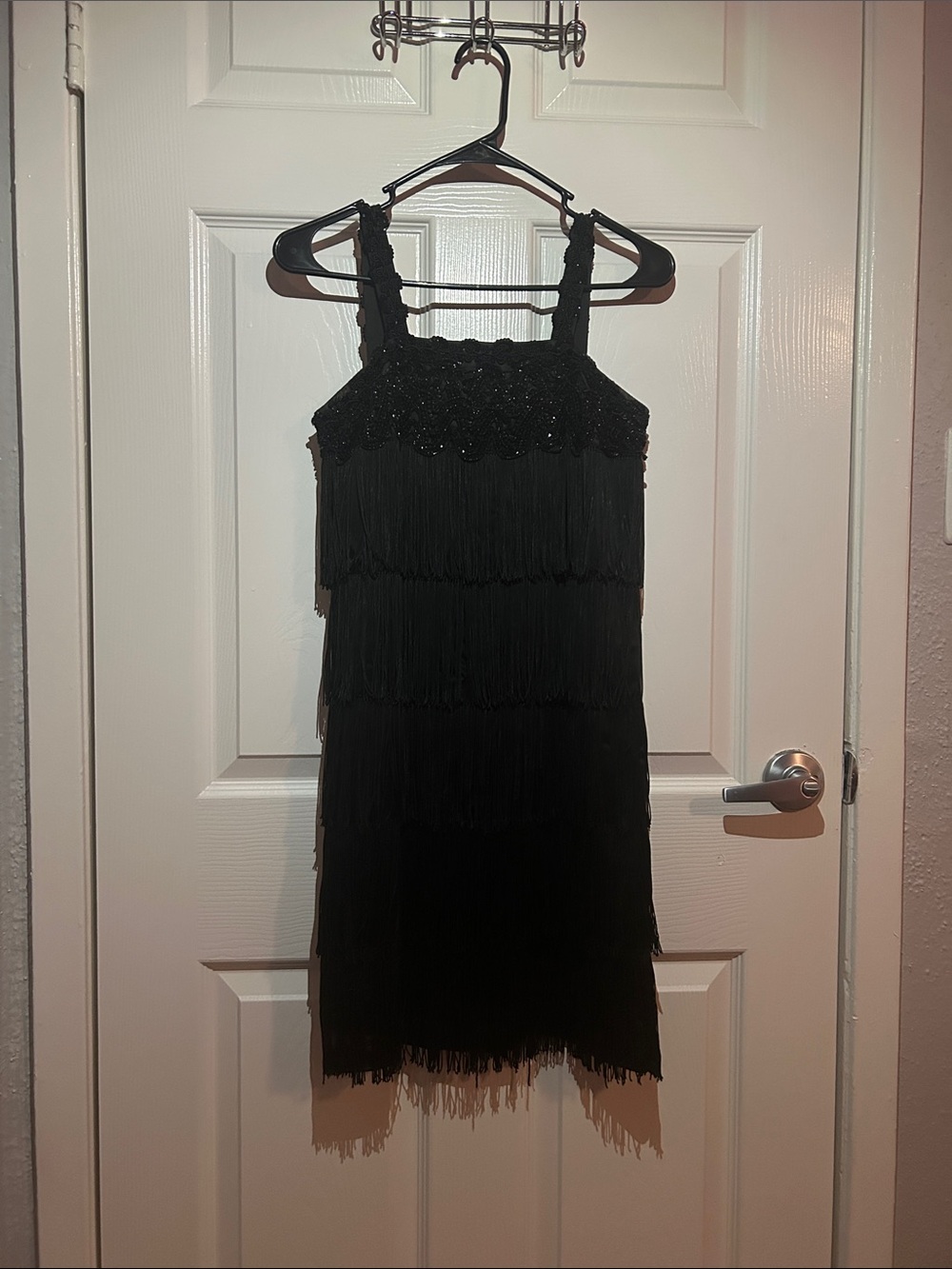 Hand Crafted Black Fringe Mini Dress